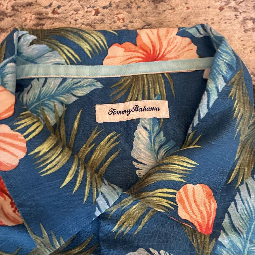 Tommy Bahama Island Zone 100% Silk Hawaiian Shirt Mens XL Blue Floral Tropical - Picture 2 of 7